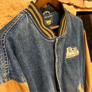 Dunbrooke Blue and Tan Bomber Jacket Varsity‎ Style men’s XL